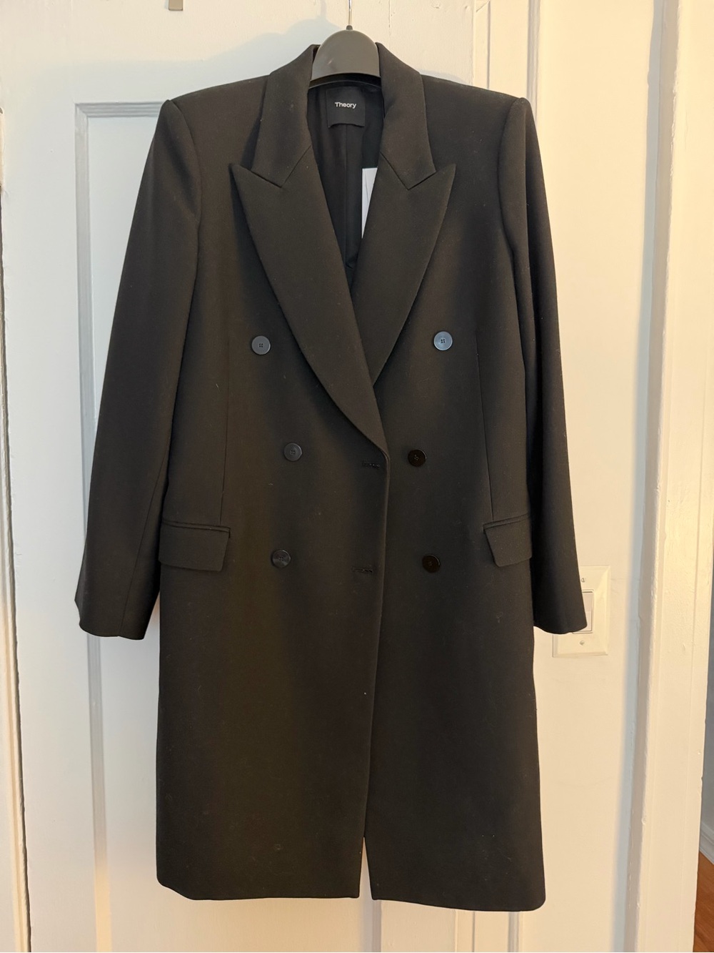 Theory Black Double-Breasted Wool-Blend Tailored Coat